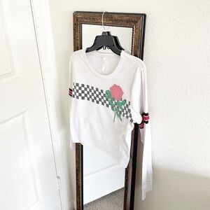 Ocasion rose checkered print long sleeve crop top